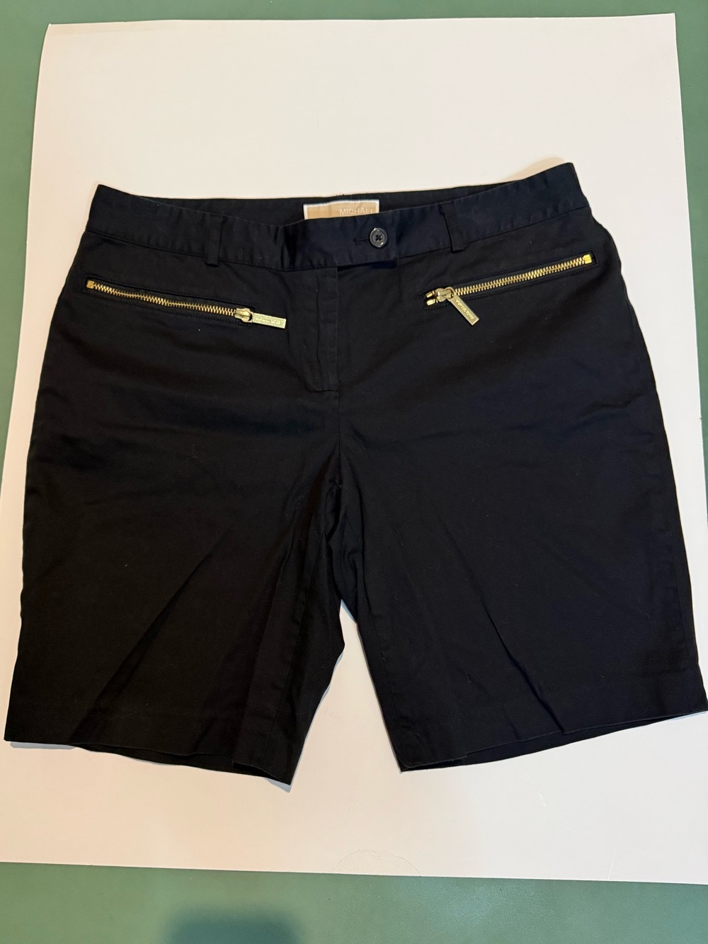 MICHAEL Michael Kors Black Bermuda Shorts with Gold Zipper Detail
